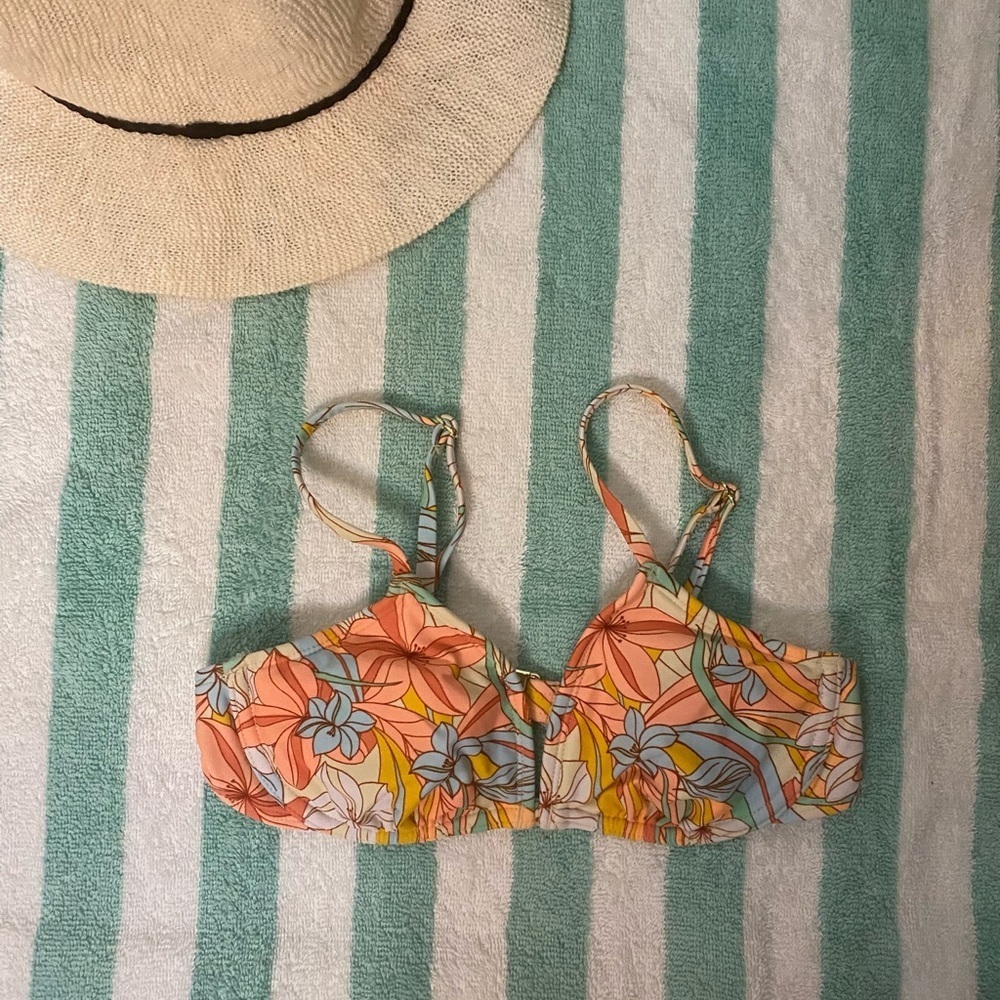 Xhilaration Floral Bikini Top - Orange, Blue, Yellow